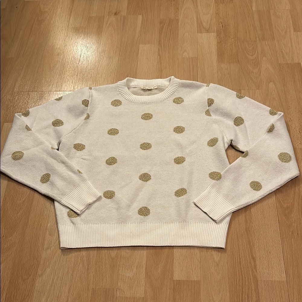 Copper Key Ivory & Gold Lurex Polka Dot Sweater L